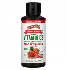 Barlean's, Seriously Delicious, Liquid Vitamin D3, Strawberry Milkshake, 125 mcg (5,000 IU), 5.6 oz (159 g)