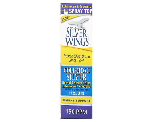 Natural Path Silver Wings, Коллоидное серебро, спрей с травяной настойкой, 150 ч/млн, 1 жидк. унц. (30 мл) Natural Path Silver Wings, Коллоидное серебро, спрей с травяной настойкой, 150 ч/млн, 1 жидк. унц. (30 мл)