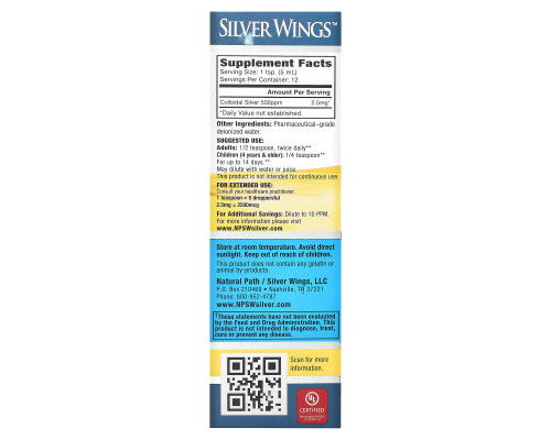 Natural Path Silver Wings, Коллоидное серебро, 500 частей на миллион, 2 жидких унций (60 мл)