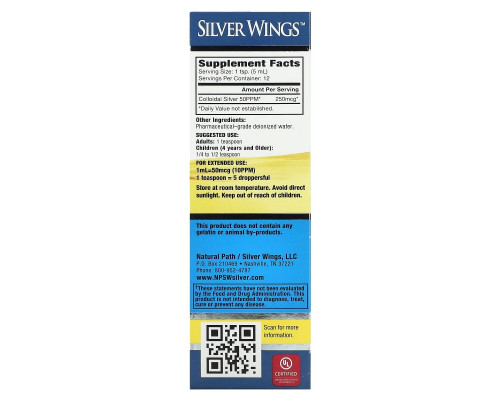 Natural Path Silver Wings, Colloidal Silver, 50 PPM, 2 fl oz (60 ml) Natural Path Silver Wings, Colloidal Silver, 50 PPM, 2 fl oz (60 ml)