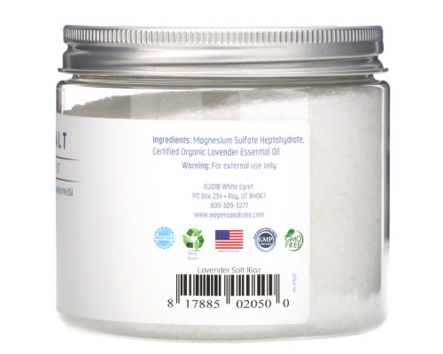 White Egret Personal Care, Lavender Epsom Salt, 16 oz (454 g) White Egret Personal Care, Lavender Epsom Salt, 16 oz (454 g)