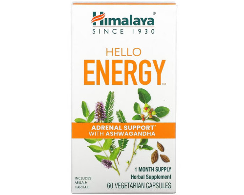 Himalaya, Hello Energy, Adrenal Support With Ashwagandha, 60 Vegetarian Capsules Himalaya, Hello Energy, Adrenal Support With Ashwagandha, 60 Vegetarian Capsules