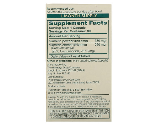 Himalaya, Turmeric 95 with Curcumin for Joint Support, 30 Vegetarian Capsules