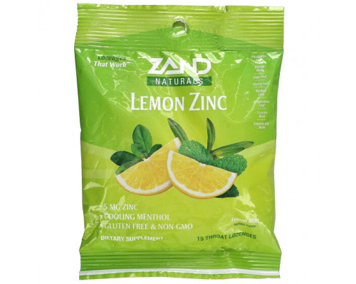 Витамин C Zand, Naturals, лимон и цинк, лимон и мята, 15 пастилок для горла Витамин C Zand, Naturals, лимон и цинк, лимон и мята, 15 пастилок для горла