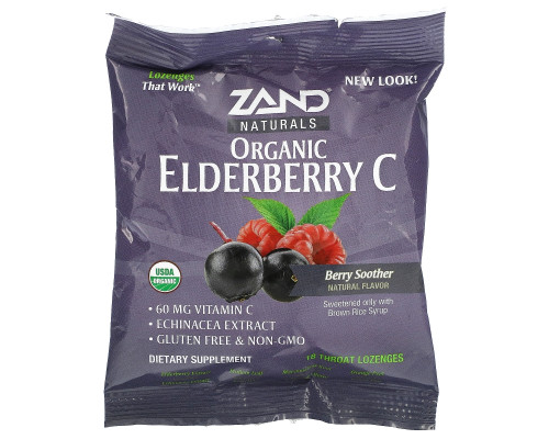 Zand, Organic Elderberry C, Berry Soother, 18 Throat Lozenges