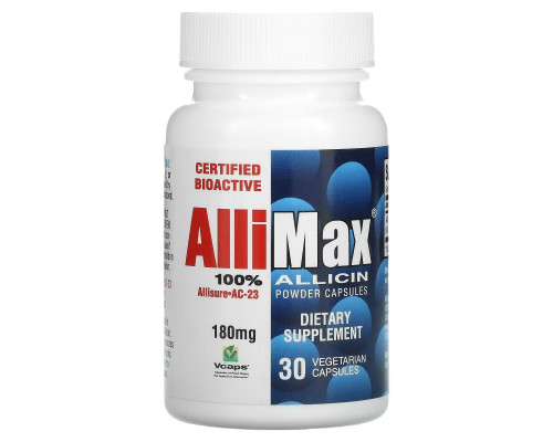 Allimax 100% Капсулы с порошком ациллина 180 мг 30 вегетарианских капсул Allimax 100% Капсулы с порошком ациллина 180 мг 30 вегетарианских капсул
