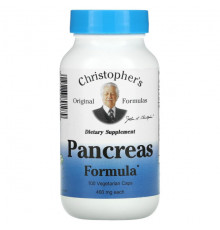 Растительные экстракты и настойки Christopher's Original Formulas, Pancreas Formula, 460 мг, 100 вегетарианских капсул