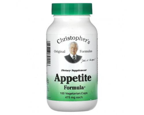 Растительные экстракты и настойки Christopher's Original Formulas, Формула для аппетита, 475 мг, 100 вегетарианских капсул Растительные экстракты и настойки Christopher's Original Formulas, Формула для аппетита, 475 мг, 100 вегетарианских капсул