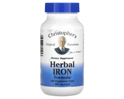 Растительные экстракты и настойки Christopher's Original Formulas, Формула с железом на травах, 460 мг, 100 вегетарианских капсул Растительные экстракты и настойки Christopher's Original Formulas, Формула с железом на травах, 460 мг, 100 вегетарианских капсул