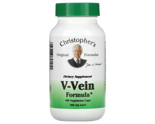 Растительные экстракты и настойки Christopher's Original Formulas, V-Vein Formula, 500 мг, 100 вегетарианских капсул Растительные экстракты и настойки Christopher's Original Formulas, V-Vein Formula, 500 мг, 100 вегетарианских капсул