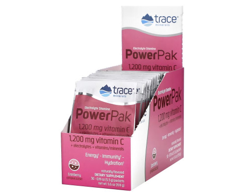 Trace Minerals Research, Электролиты Stamina Power Pak, клюква, 1200 мг, 30 пакетов. по 5,3 г каждый Trace Minerals Research, Электролиты Stamina Power Pak, клюква, 1200 мг, 30 пакетов. по 5,3 г каждый
