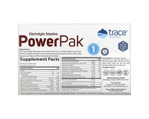 Trace Minerals Research, Электролиты Stamina Power Pak, клюква, 1200 мг, 30 пакетов. по 5,3 г каждый Trace Minerals Research, Электролиты Stamina Power Pak, клюква, 1200 мг, 30 пакетов. по 5,3 г каждый