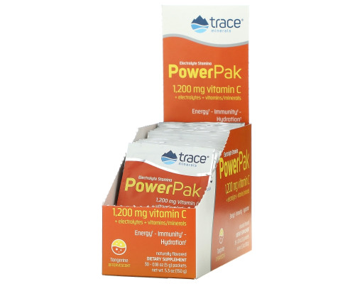 Trace Minerals Research, Electrolyte Stamina, Power Pak, 1200 mg, Tangerine, 30 Packets, 0.18 oz (5.2 g) Each Trace Minerals Research, Electrolyte Stamina, Power Pak, 1200 mg, Tangerine, 30 Packets, 0.18 oz (5.2 g) Each