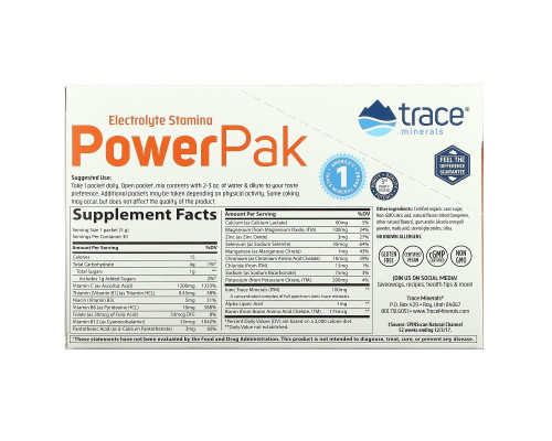 Trace Minerals Research, Electrolyte Stamina, Power Pak, 1200 mg, Tangerine, 30 Packets, 0.18 oz (5.2 g) Each Trace Minerals Research, Electrolyte Stamina, Power Pak, 1200 mg, Tangerine, 30 Packets, 0.18 oz (5.2 g) Each