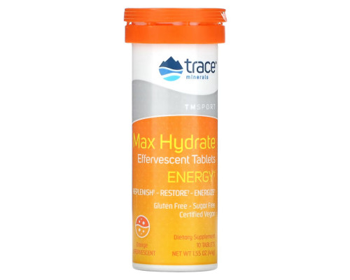 Trace Minerals Research, Max-Hydrate Energy, High Performance Electrolyte Fizzing Tablets, Orange, 1.55 oz (44 g) Trace Minerals Research, Max-Hydrate Energy, High Performance Electrolyte Fizzing Tablets, Orange, 1.55 oz (44 g)