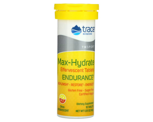 Trace Minerals Research, Max-Hydrate Endurance, Effervescent Tablets, Citrus, 1.59 oz (45 g) Trace Minerals Research, Max-Hydrate Endurance, Effervescent Tablets, Citrus, 1.59 oz (45 g)