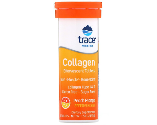 Trace Minerals Research, Collagen Effervescent Tablets, Peach Mango, 10 Tablets, 1.52 oz (43 g) Trace Minerals Research, Collagen Effervescent Tablets, Peach Mango, 10 Tablets, 1.52 oz (43 g)