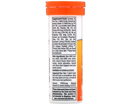 Trace Minerals Research, Collagen Effervescent Tablets, Peach Mango, 10 Tablets, 1.52 oz (43 g) Trace Minerals Research, Collagen Effervescent Tablets, Peach Mango, 10 Tablets, 1.52 oz (43 g)