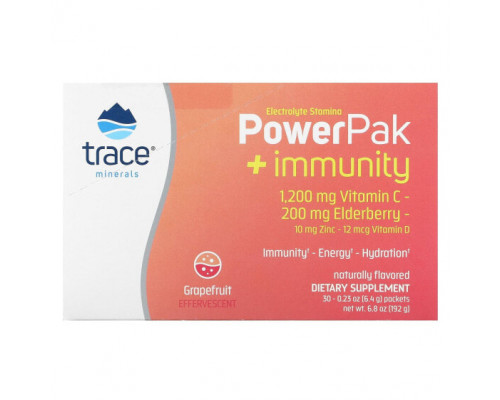 Электролиты Trace Minerals ®, Electrolyte Stamina, PowerPak + Immunity, грейпфрут, 30 пакетиков по 6,4 г (0,23 унции) Электролиты Trace Minerals ®, Electrolyte Stamina, PowerPak + Immunity, грейпфрут, 30 пакетиков по 6,4 г (0,23 унции)