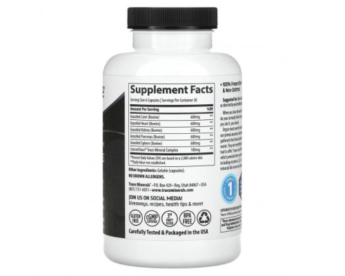 Для мышц и суставов Trace Minerals ®, TM Ancestral, Органы из говядины травяного откорма, 500 мг, 180 капсул Для мышц и суставов Trace Minerals ®, TM Ancestral, Органы из говядины травяного откорма, 500 мг, 180 капсул