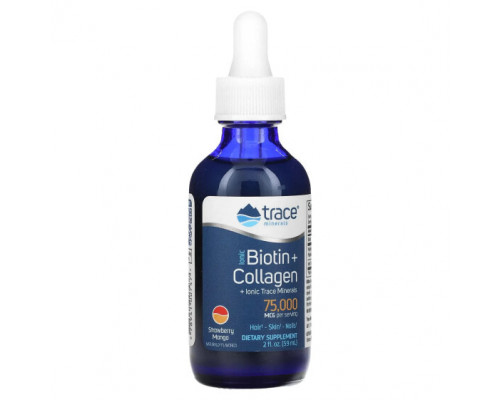 Биотин Trace Minerals ®, Ionic Biotin + Collagen, клубника и манго, 75000 мкг, 59 мл (2 жидк. Унции) Биотин Trace Minerals ®, Ionic Biotin + Collagen, клубника и манго, 75000 мкг, 59 мл (2 жидк. Унции)