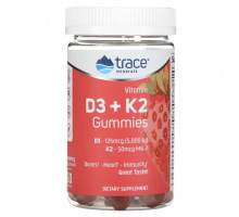 Витамин К Trace Minerals ®, Жевательные мармеладки с витамином D3 и K2, с клубникой, 60 жевательных таблеток