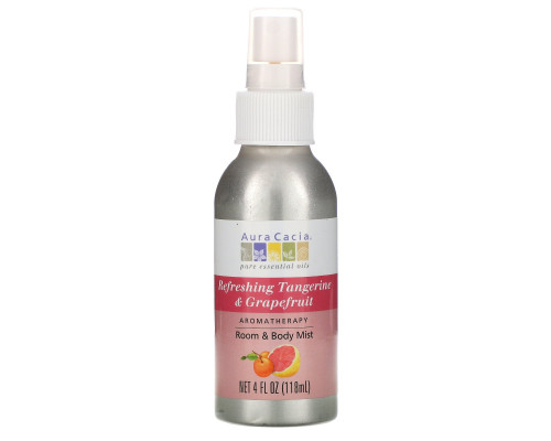 Aura Cacia, Мист для дома и тела, освежающий мандарин и грейпфрут, 4 жидких унции (118 мл) Aura Cacia, Мист для дома и тела, освежающий мандарин и грейпфрут, 4 жидких унции (118 мл)