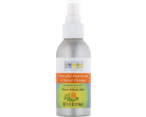 Aura Cacia, Aromatherapy Room & Body Mist, Peaceful Patchouli & Sweet Orange, 4 fl oz (118 ml) Aura Cacia, Aromatherapy Room & Body Mist, Peaceful Patchouli & Sweet Orange, 4 fl oz (118 ml)