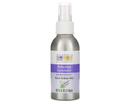 Aura Cacia, Аромапевтический спрей для комнаты и тела, успокаивающая лаванда, 4 жидких унции (118 мл) Aura Cacia, Аромапевтический спрей для комнаты и тела, успокаивающая лаванда, 4 жидких унции (118 мл)