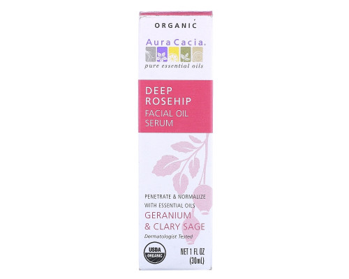 Aura Cacia, Органическая сыворотка для лица с эфирным маслом шиповника, герань и шалфей, 1 жидкая унция (30 мл) Aura Cacia, Органическая сыворотка для лица с эфирным маслом шиповника, герань и шалфей, 1 жидкая унция (30 мл)
