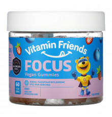 Vitamin Friends, Just Focus, Vegan Gummies, Berry Flavor, 60 Pectin Gummies