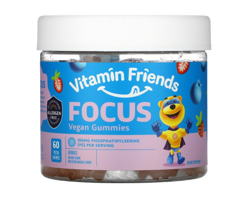Vitamin Friends, Just Focus, Vegan Gummies, Berry Flavor, 60 Pectin Gummies Vitamin Friends, Just Focus, Vegan Gummies, Berry Flavor, 60 Pectin Gummies