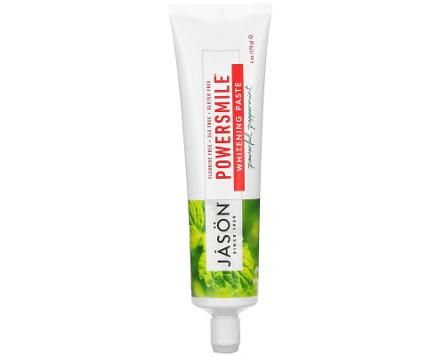 Jason Natural, PowerSmile, отбеливающая паста против зубного налета, & Whitening Paste, яркий мятный вкус, 6 унц. (170 г)
