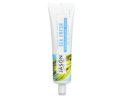 Jason Natural, Sea Fresh, укрепляющая зубы паста, препятствующая образованию налета, глубоководная зеленая мята, 6 унций (170 г) Jason Natural, Sea Fresh, укрепляющая зубы паста, препятствующая образованию налета, глубоководная зеленая мята, 6 унций (170 г)