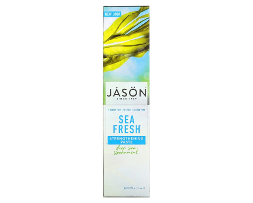 Jason Natural, Sea Fresh, укрепляющая зубы паста, препятствующая образованию налета, глубоководная зеленая мята, 6 унций (170 г) Jason Natural, Sea Fresh, укрепляющая зубы паста, препятствующая образованию налета, глубоководная зеленая мята, 6 унций (170 г)