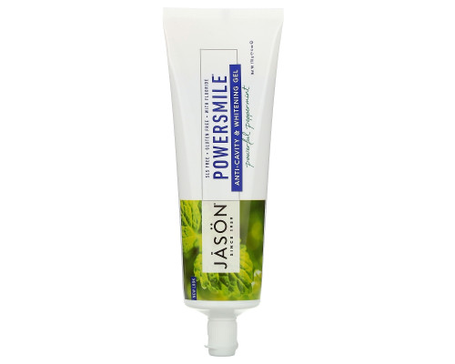 Jason Natural, PowerSmile, отбеливающий гель против кариеса, сила перечной мяты, 6 унций (170 г) Jason Natural, PowerSmile, отбеливающий гель против кариеса, сила перечной мяты, 6 унций (170 г)