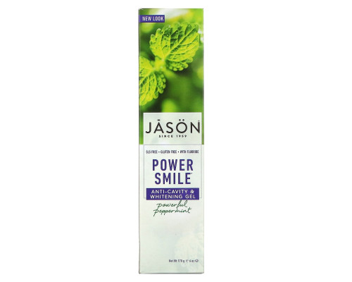 Jason Natural, PowerSmile, отбеливающий гель против кариеса, сила перечной мяты, 6 унций (170 г) Jason Natural, PowerSmile, отбеливающий гель против кариеса, сила перечной мяты, 6 унций (170 г)