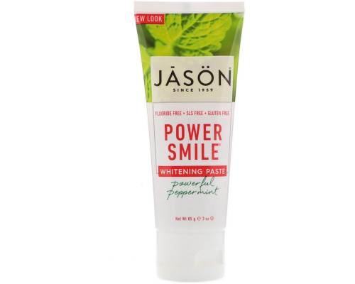 Jason Natural, Power Smile, отбеливающая паста, мощная перечная мята, 3 унции (85 г)