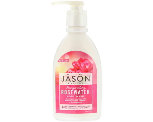 Jason Natural, Гель для душа, с бодрящей розовой водой, 887 мл (30 унций) Jason Natural, Гель для душа, с бодрящей розовой водой, 887 мл (30 унций)