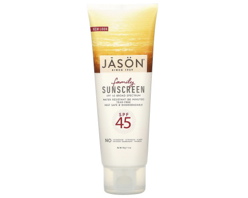 Jason Natural, Семейный природный солнцезащитный крем, SPF 45, 4 унции (113 г) Jason Natural, Семейный природный солнцезащитный крем, SPF 45, 4 унции (113 г)