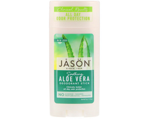 Jason Natural, Натуральный успокаивающий дезодорант-стик с алоэ вера, 2.5 унций (71 г) Jason Natural, Натуральный успокаивающий дезодорант-стик с алоэ вера, 2.5 унций (71 г)