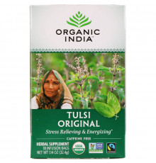 Organic India, Чай Туласи - священный базилик, в пакетиках,  для снятия стресса, без кофеина 18 пакетиков (32.4 г)