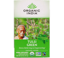 Organic India Чай Tulsi Священный базилик Зеленый чай в пакетиках, для энергии и снятия стресса, 18 пакетиков 1.21 унций (32.2 г)