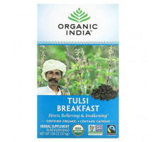 Травяные сборы и чаи Organic India, Чай тулси, завтрак, 18 пакетиков для настоя, 30,6 г (1,08 унции)