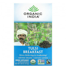 Травяные сборы и чаи Organic India, Чай тулси, завтрак, 18 пакетиков для настоя, 30,6 г (1,08 унции)