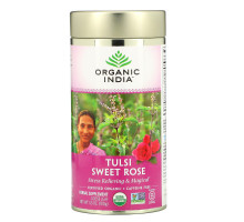 Organic India, Рассыпной Листовой чай туласи сладкая роза, для снятия стресса, без кофеина 35 унции (100 г)
