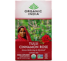 Organic India Tulsi Holy Basil Tea Caffeine-Free Cinnamon Rose 18 Infusion Bags 1.14 oz (32.4 g)
