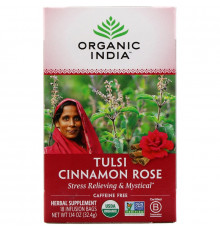 Organic India Tulsi Holy Basil Tea Caffeine-Free Cinnamon Rose 18 Infusion Bags 1.14 oz (32.4 g)