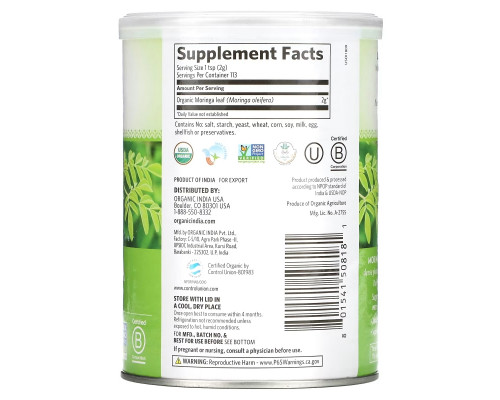 Organic India Порошок листьев моринги 8 унций (226 г) Organic India Порошок листьев моринги 8 унций (226 г)
