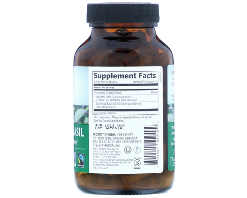 Organic India, Tulsi-Holy Basil, 180 Veg Caps Organic India, Tulsi-Holy Basil, 180 Veg Caps